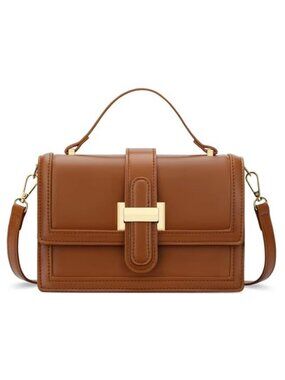 Brown Crossbody Bag for Women Top Handle Leather Handbag Gold Shoulder Purse